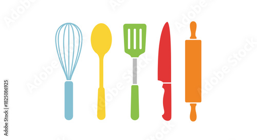 Essential colorful kitchen utensils for delicious cooking and baking adventures