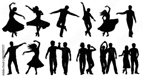 Dynamic silhouettes dancing, celebrating life's rhythm and joy, expressive movement art