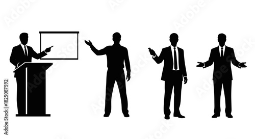 Dynamic business presentation silhouette vector, corporate leadership, conference speaker