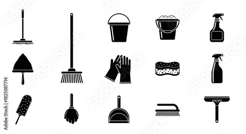 Essential cleaning tools for sparkling homes, ideal vector for tidy living projects