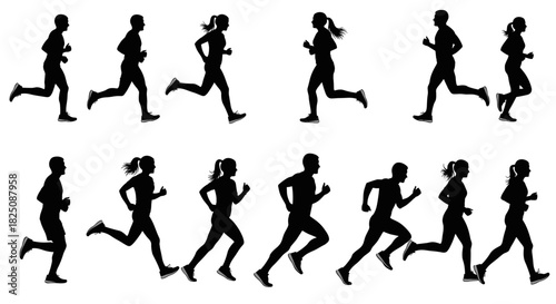 Silhouette joggers sprinting with determination, modern fitness and active lifestyle design