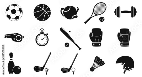 Dynamic sports equipment collection for fitness, games, and athletic lifestyles projects