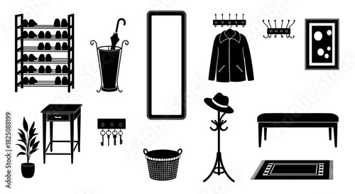 Stylish entryway set, modern home furnishings. Home decor and organization solutions