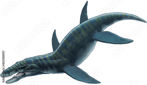 Fotografía Illustration of a prehistoric marine reptile, the Mosasaurus, swimming in the oc