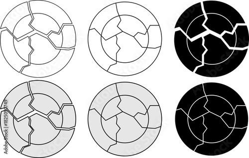 top view Broken Plate Icon Set