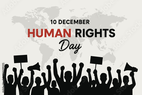 Empowering graphic representation of Human Rights Day, uniting diverse voices for global justice, equality, and fundamental freedoms worldwide
