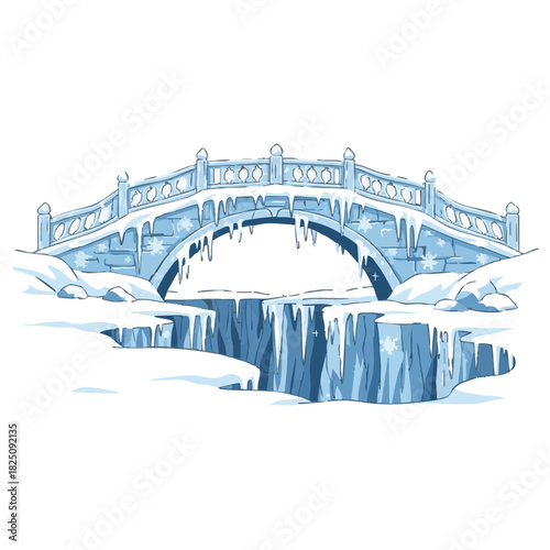 Ice bridge surrounded by frozen landscape and snow for Harbin Ice Festival  