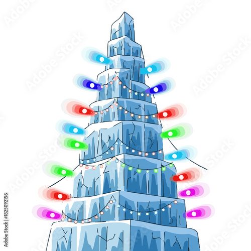 Ice tower decorated with colorful LED lights for Harbin Ice Festival  