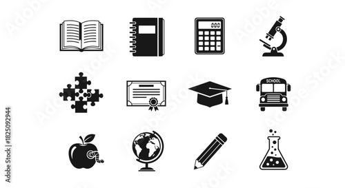 Back to school essentials icons for learning, education, and academic success graphic