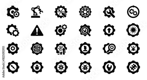 Modern machine icons for engineering and technology, gear symbols for technical designs
