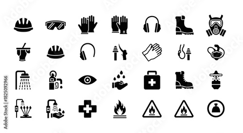 Essential safety equipment icons for industrial workplaces originally vector scalable