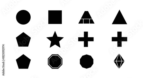 Diverse set of black geometric shapes perfect for modern design projects and presentations