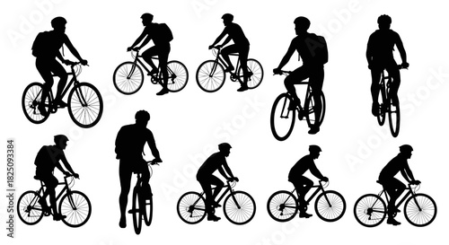 Group of cyclists riding bikes in silhouette, perfect for outdoor adventure campaigns