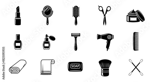 Elegant beauty and personal care icons representing style, pampering, and wellness