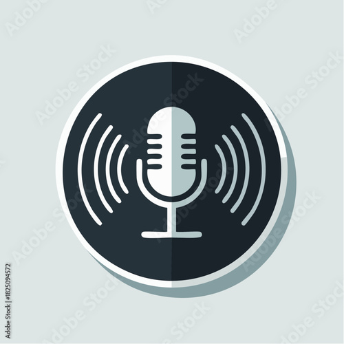 sonic hub emblem minimalist mic glyph with concentric waveform rings for podcasting and voice ui