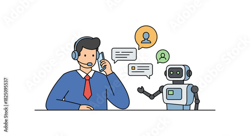 customer service ai chatbot assisting agent providing support in a call center illustrating automation efficiency and modern communication