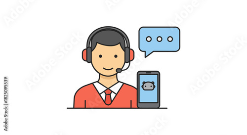 customer service chatbot operator helping on mobile providing online support perfect for illustrating virtual assistance and tech solutions