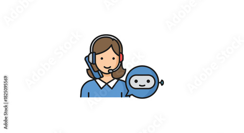 customer service with chatbot woman assisting with AI support providing efficient communication solutions for online business operations.