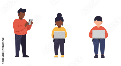 Diverse team working using technology to communicate and collaborate on projects illustrating teamwork connectivity and remote business.