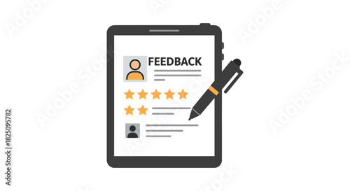 feedback form on digital tablet with five star rating illustrating online reviews and customer satisfaction for business perfect for web marketing