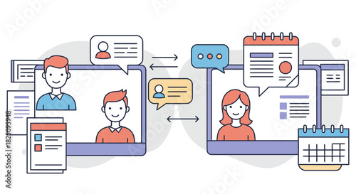 online collaboration two people collaborate online for task management planning and communication perfect for illustrating teamwork and productivity.