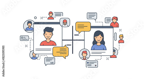 online communication concept people connecting virtually sharing ideas via video call on digital devices fostering global collaboration and teamwork.