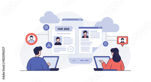 Recruiters reviewing resumes online using cloud-based HR software ideal for showcasing HR tech solutions and modern recruitment processes.