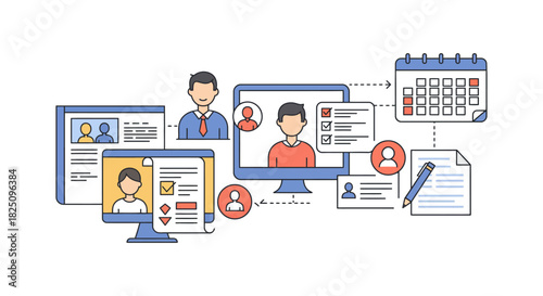 recruitment process illustration managing applications scheduling interviews verifying documentation and onboarding candidates for talent acquisition success.