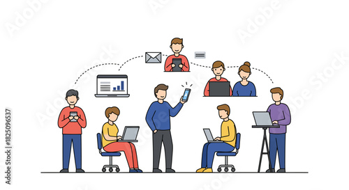 team collaboration using digital devices sharing ideas and connecting remotely perfect for illustrating teamwork and project communication in a modern workplace