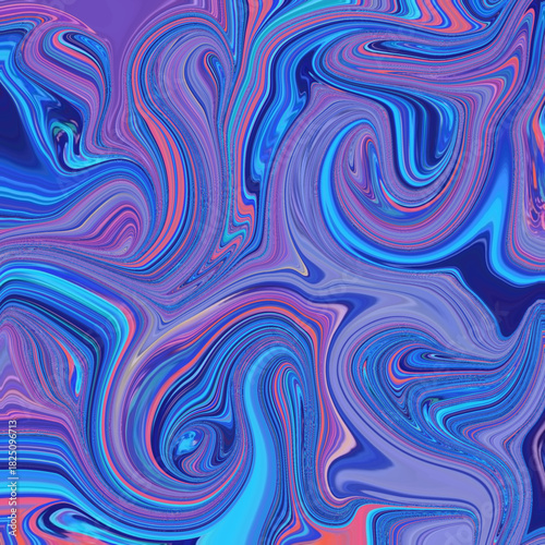Colorful swirling fluid art in pink and blue tones, dynamic liquid curves forming a mesmerizing abstract design, pattern, texture, colorful background.