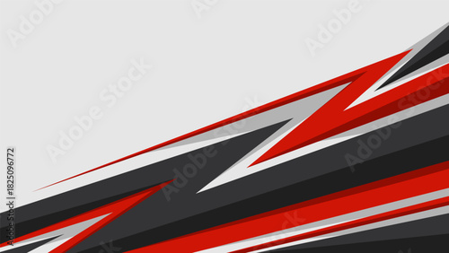 
Dynamic corner racing lines background with thick red, black and grey layers arranged in a forward diagonal, extreme sport theme concept