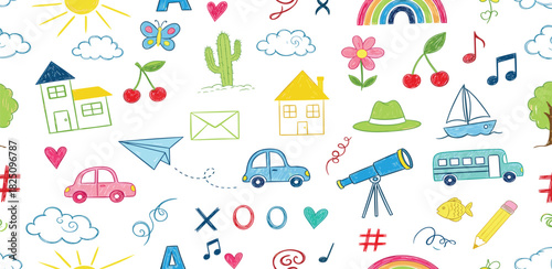 Whimsical Kids Pattern Colorful Illustrations for Playful Designs