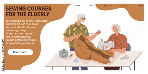 Lifelong learning, creative hobbies, elderly education, skills development, personalized crafts, social interaction. Sewing courses for elderly, individuals sewing fabric. Lifelong learning