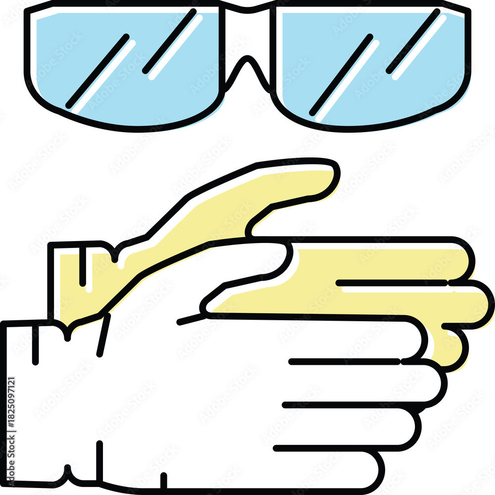 Obraz premium Protective Safety Glasses and Yellow Gloves on Transparent Background Minimalist Vector Illustration