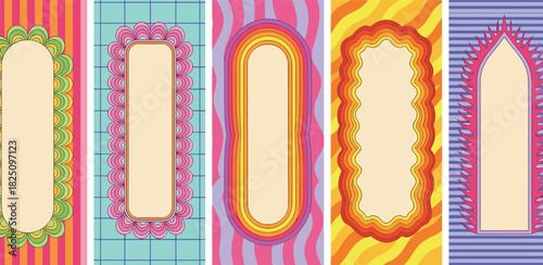 A vibrant collection of retro-inspired decorative frames and borders, perfect for creative design projects with a playful and energetic aesthetic