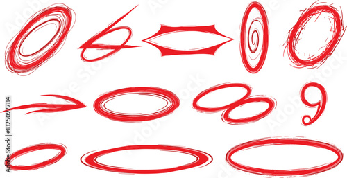 Highlighted Shapes Red Circles and Ellipses for Emphasis and Visual Design