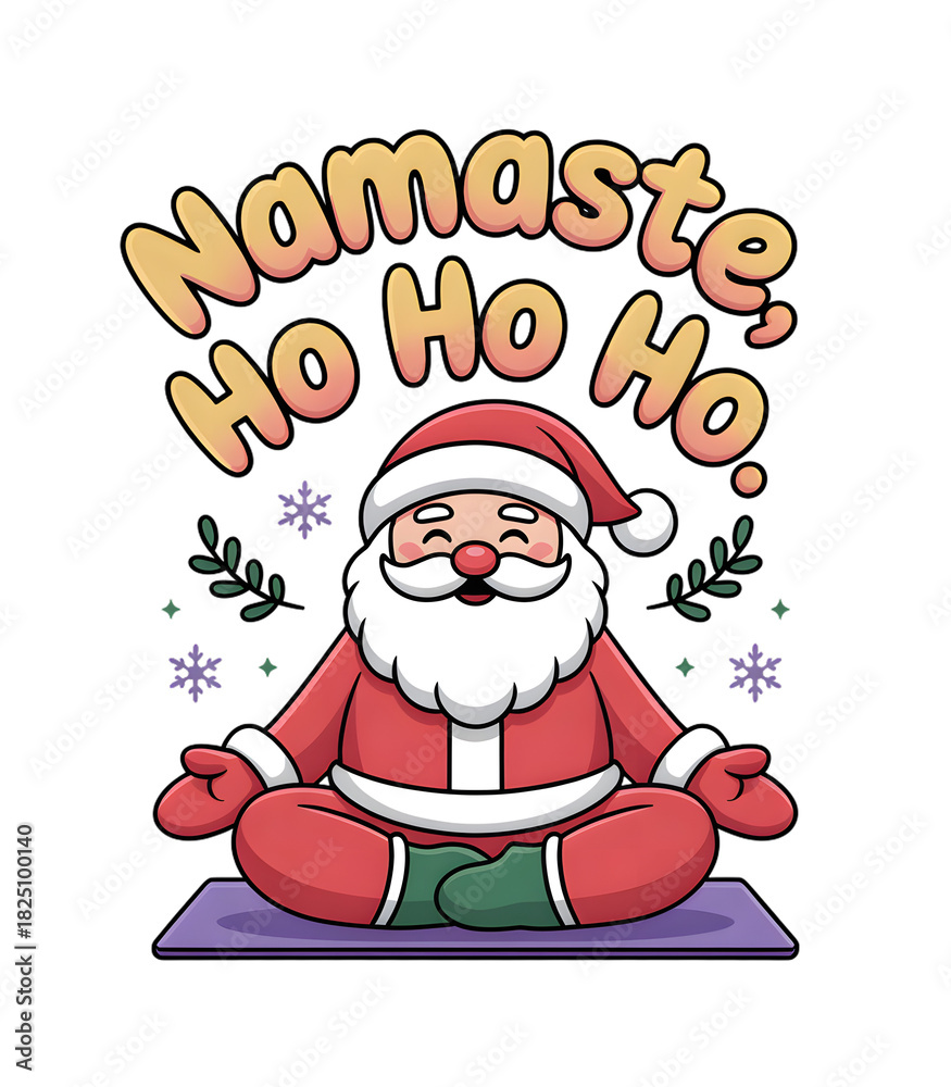 Obraz premium Red cartoon Santa meditating on yoga mat with