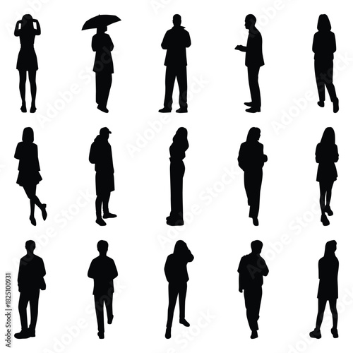 Vector collection set of individual people silhouettes.	