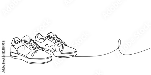 Steps in a Single Line, A continuous line drawing of athletic shoes with detailed laces and contours