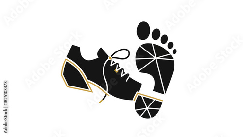 Stylized illustration showing a running shoe, a footprint, and a partial second footprint against white