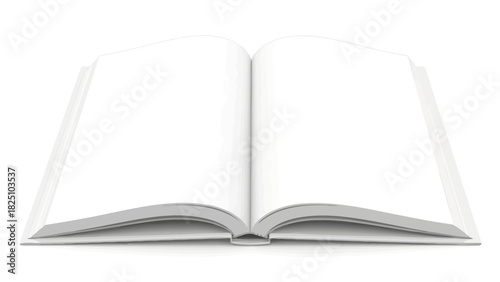 An open book, spread flat, with clean white pages ready for text or illustration