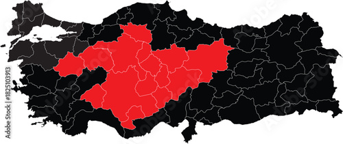 Central Anatolia Region on the Map of Turkey