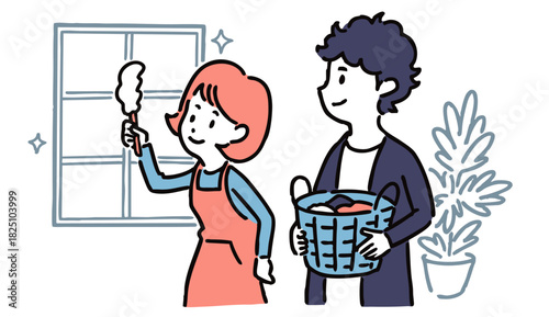 家事をする夫婦