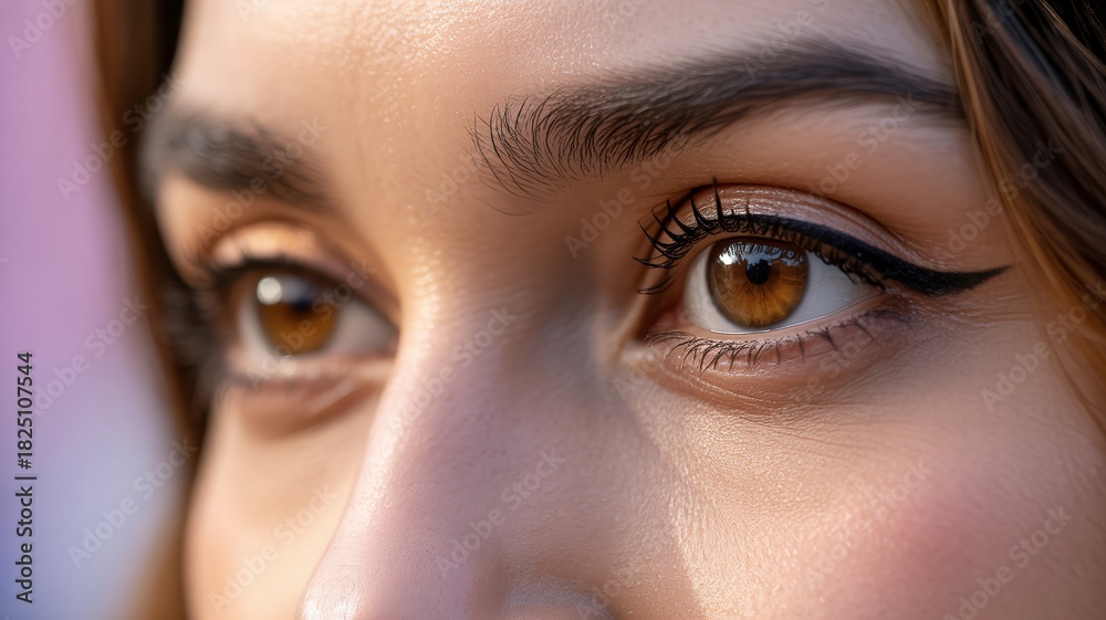 Fototapeta premium Close-up of a woman stunning hazel eye with classic eyeliner