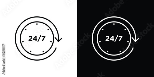 24 7 icon symbol, Set of line icons pack