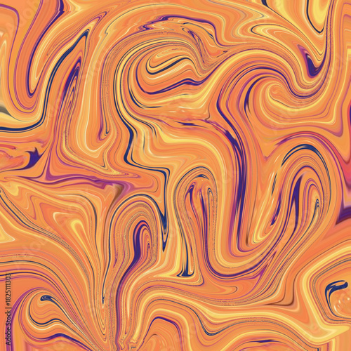 A vivid abstract texture featuring flowing orange and yellow marble curves. This swirling liquid pattern background design creates a vibrant artistic feel.
