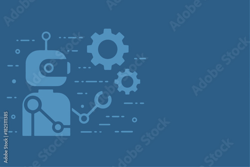 Automated Repair Robot with Gears, Wrench and Technology Illustration in Blue