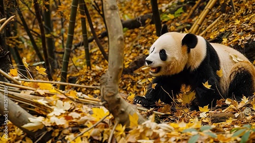 Panda in autumn forest