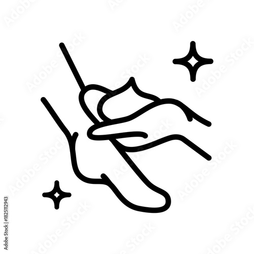 Applying foot cream, spa treatment in beauty salon and massage with cream, pedicure, moisturizing and peeling legs. Foot care line icon. Foot treatment, Podiatrist, Podiatry icons, Pedicure outline ve