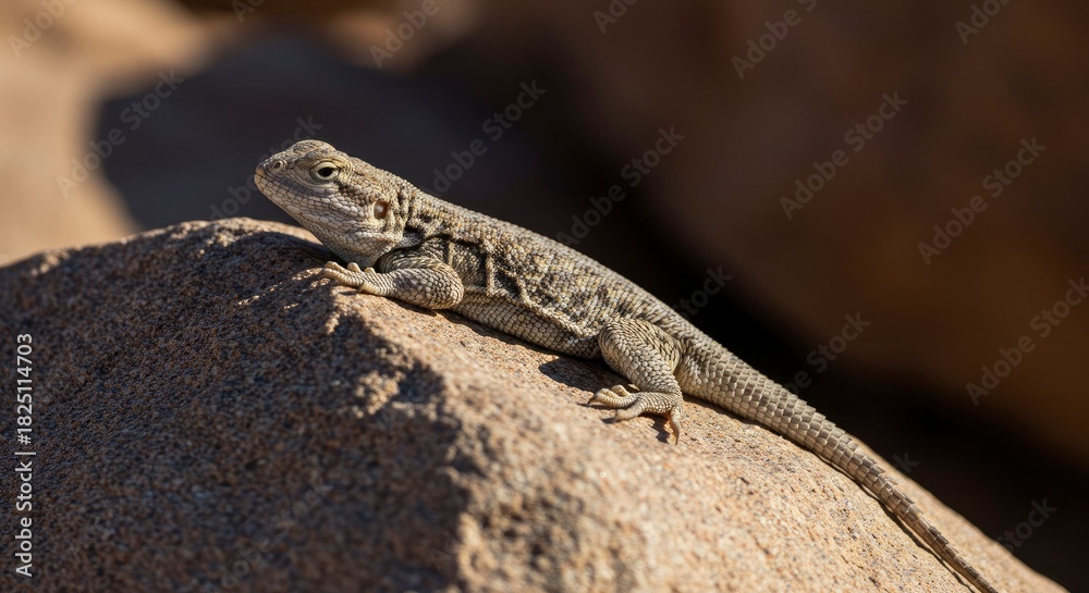 Fototapeta premium Close-up of a lizard basking on a rock in sunlight